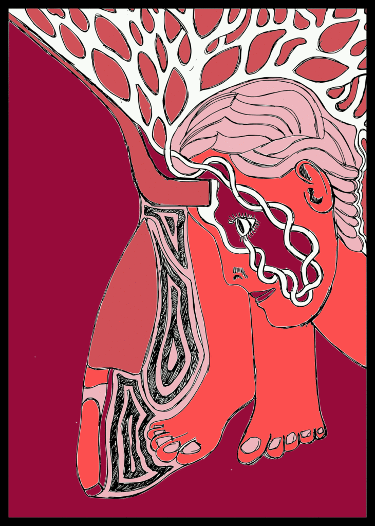 art showing painful thoughts of trauma from domestic violence