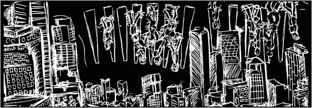 the confusing and contradictory modern city's religion of free market, globalization, capitalism and infinite growth
