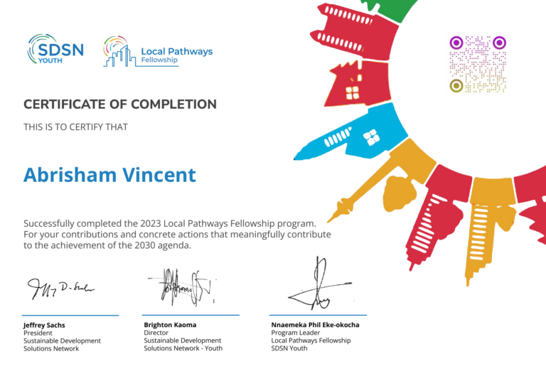 Sustainable Development Solutions Network - Local Pathways Fellowship Program Certificate