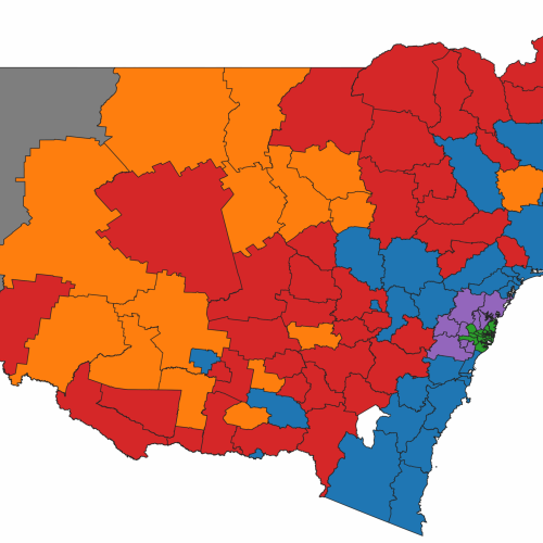 Map of NSW with colour coded council types
